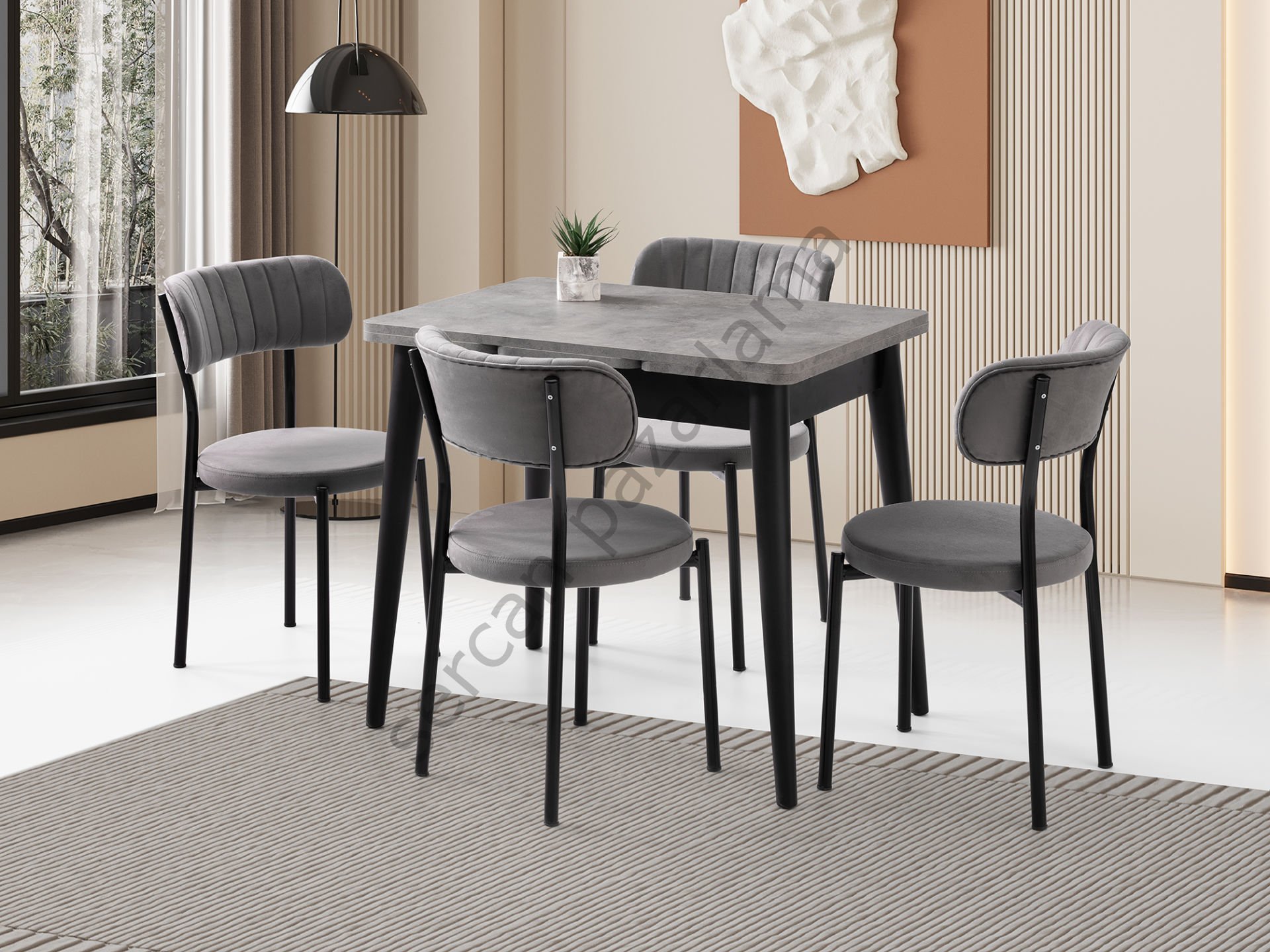 1565-2387 - Nilüfer Masa Sandalye Takımı - Gri/Siyah