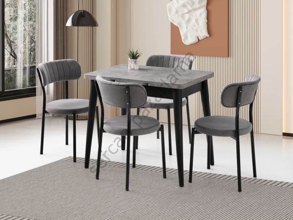 1565-2387 - Nilüfer Masa Sandalye Takımı - Gri/Siyah