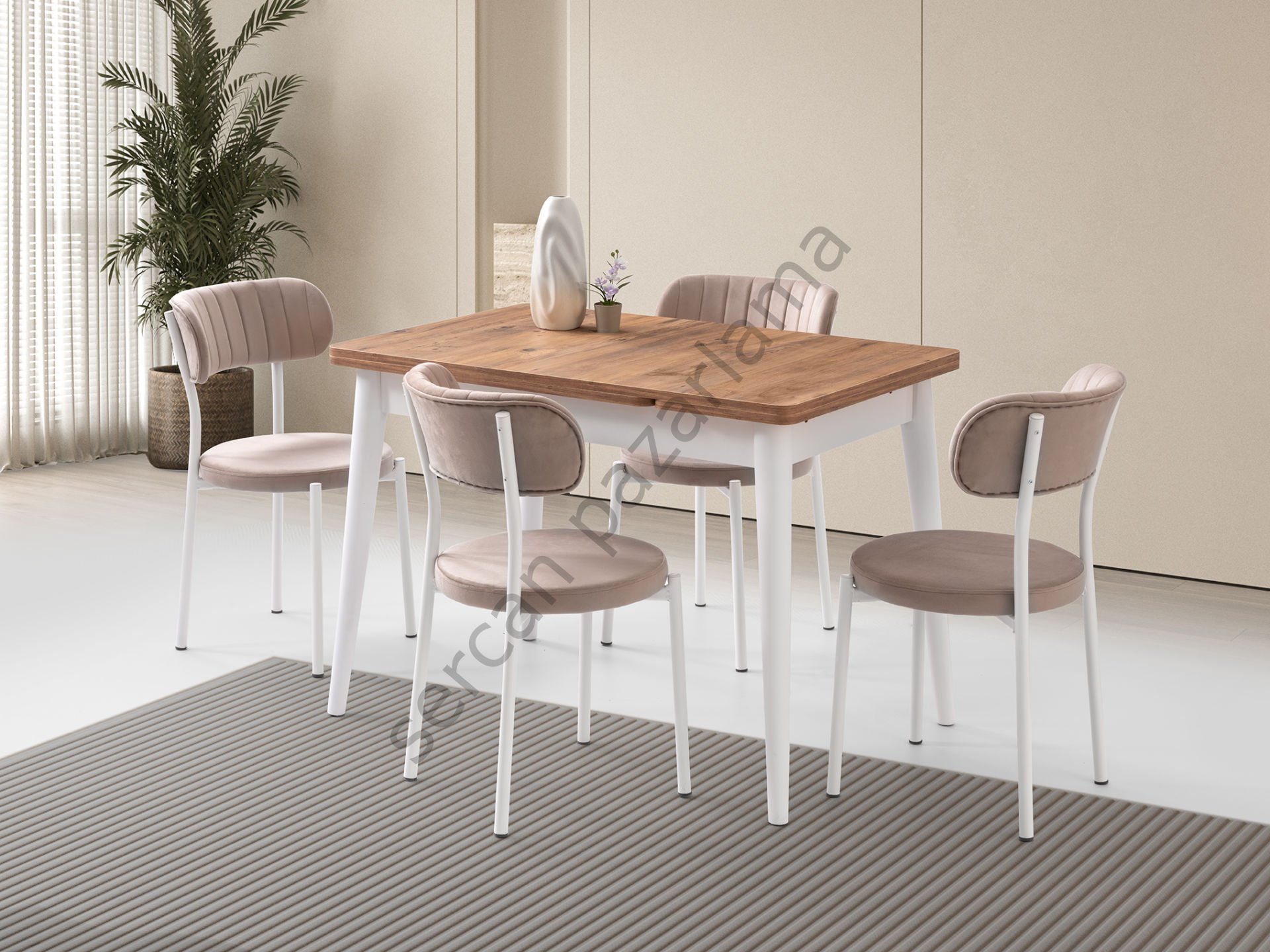 1584-2382 - Ece Masa Sandalye Takımı - Çam/Beyaz