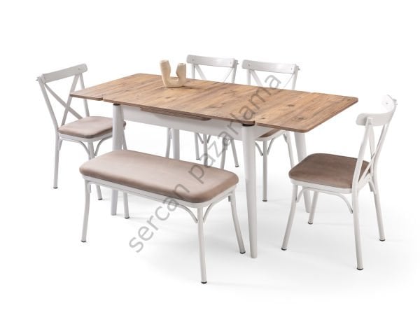 1584-7537-2353 - Ece Masa Sandalye Takımı - Çam/Beyaz