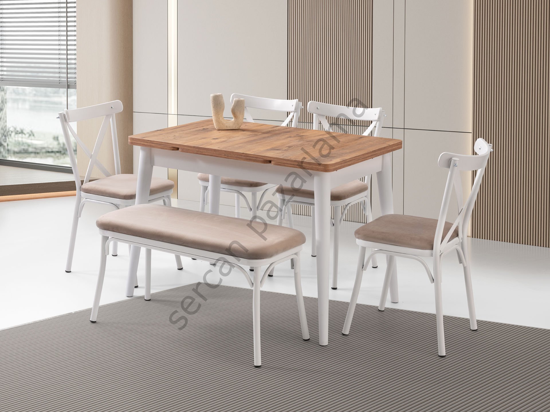 1584-7537-2353 - Ece Masa Sandalye Takımı - Çam/Beyaz