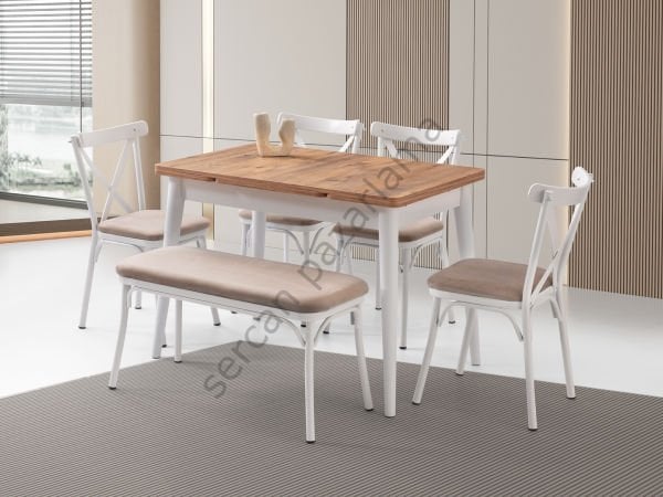 1584-7537-2353 - Ece Masa Sandalye Takımı - Çam/Beyaz