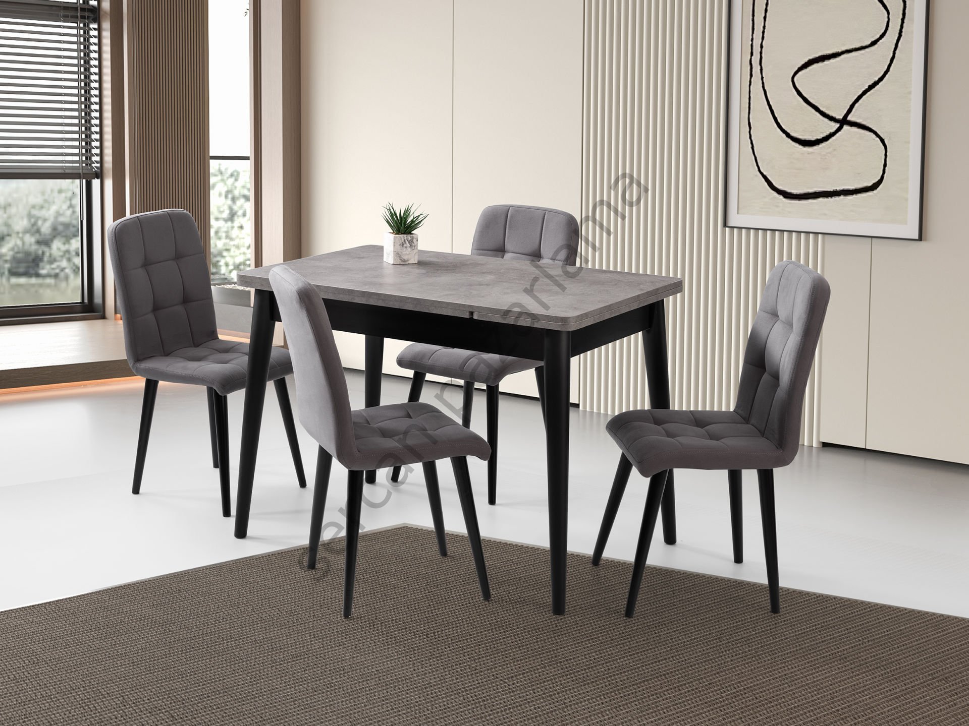 1585-2144 - Ece Masa Sandalye Takımı - Gri/Siyah