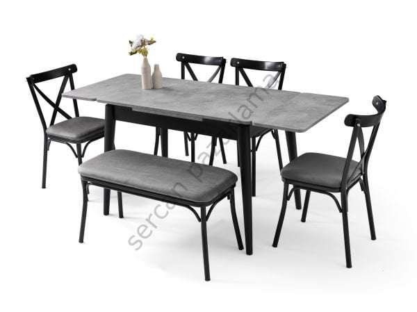 1585-7535-2352 - Ece Masa Sandalye Takımı - Gri/Siyah