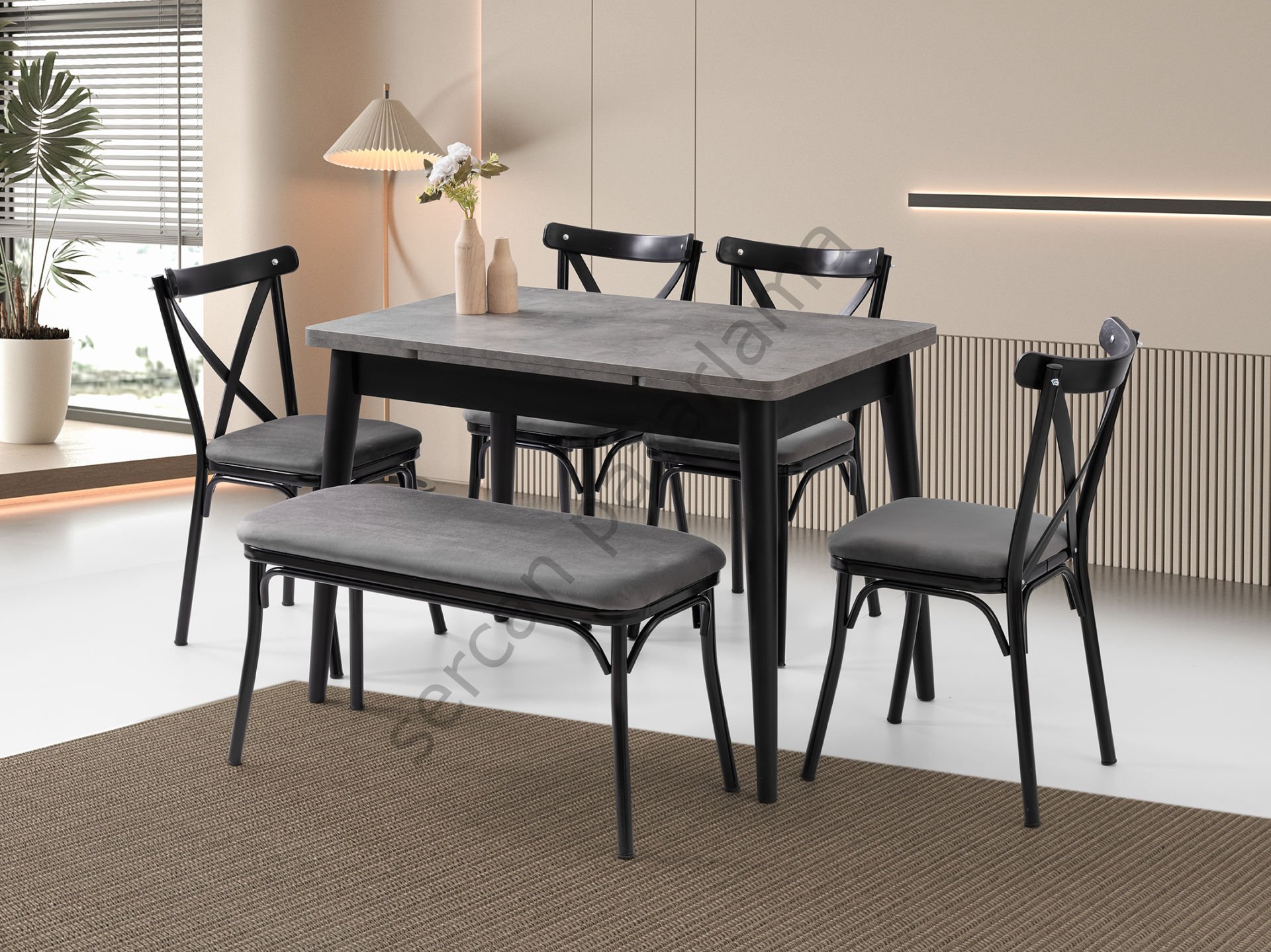 1585-7535-2352 - Ece Masa Sandalye Takımı - Gri/Siyah