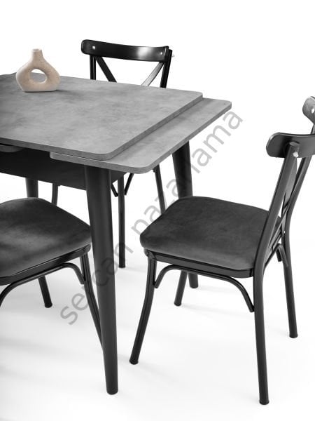 1575-2352 - Rüzgar Masa Sandalye Takımı - Gri/Siyah