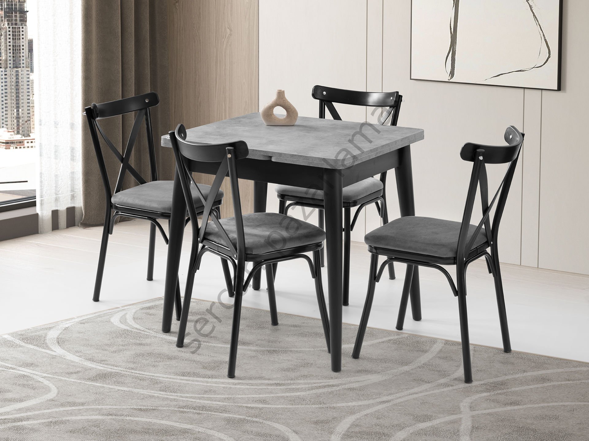 1575-2352 - Rüzgar Masa Sandalye Takımı - Gri/Siyah