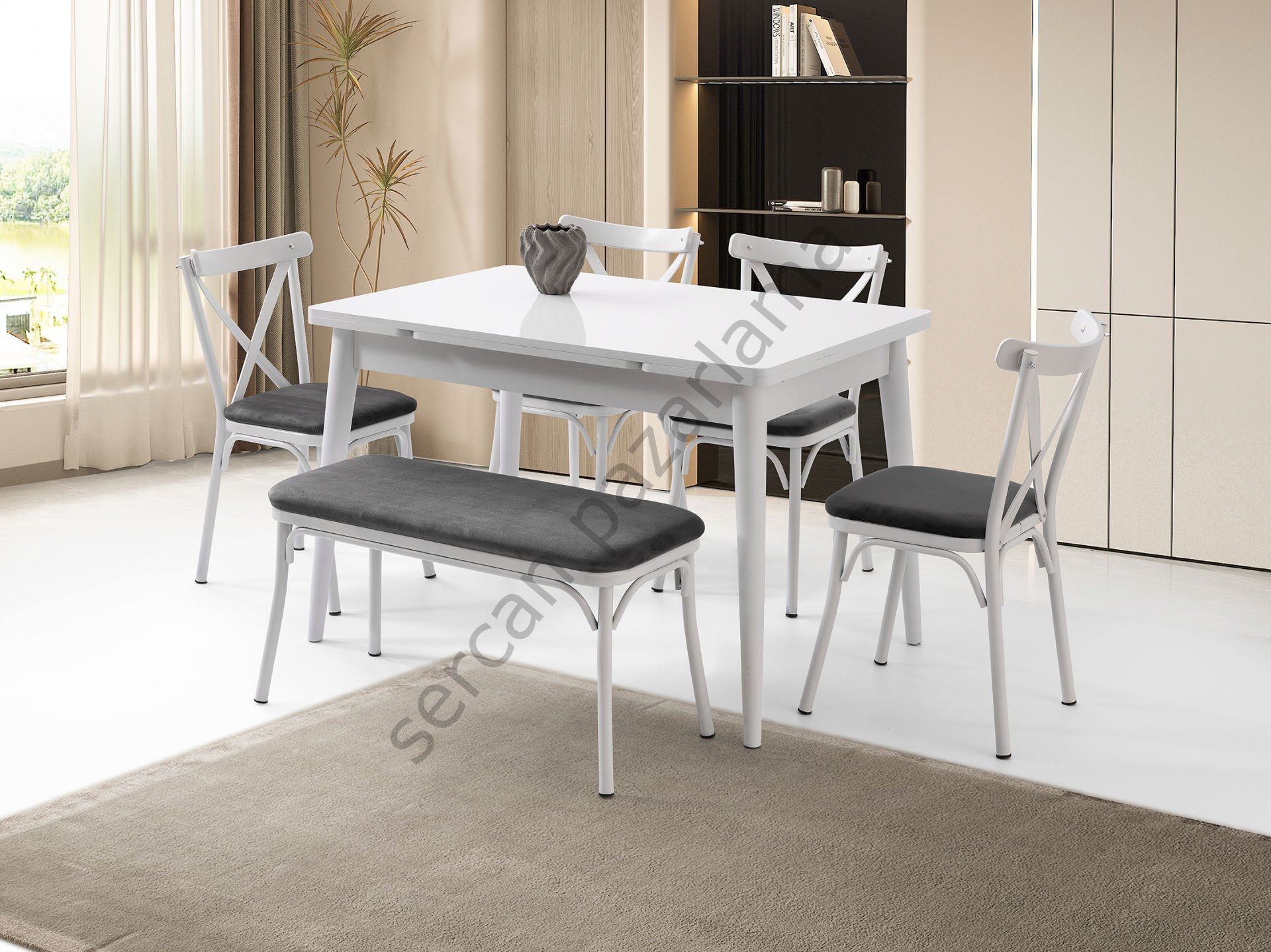 1592-7536-2351 - Burgaz Masa Sandalye Takımı - Beyaz