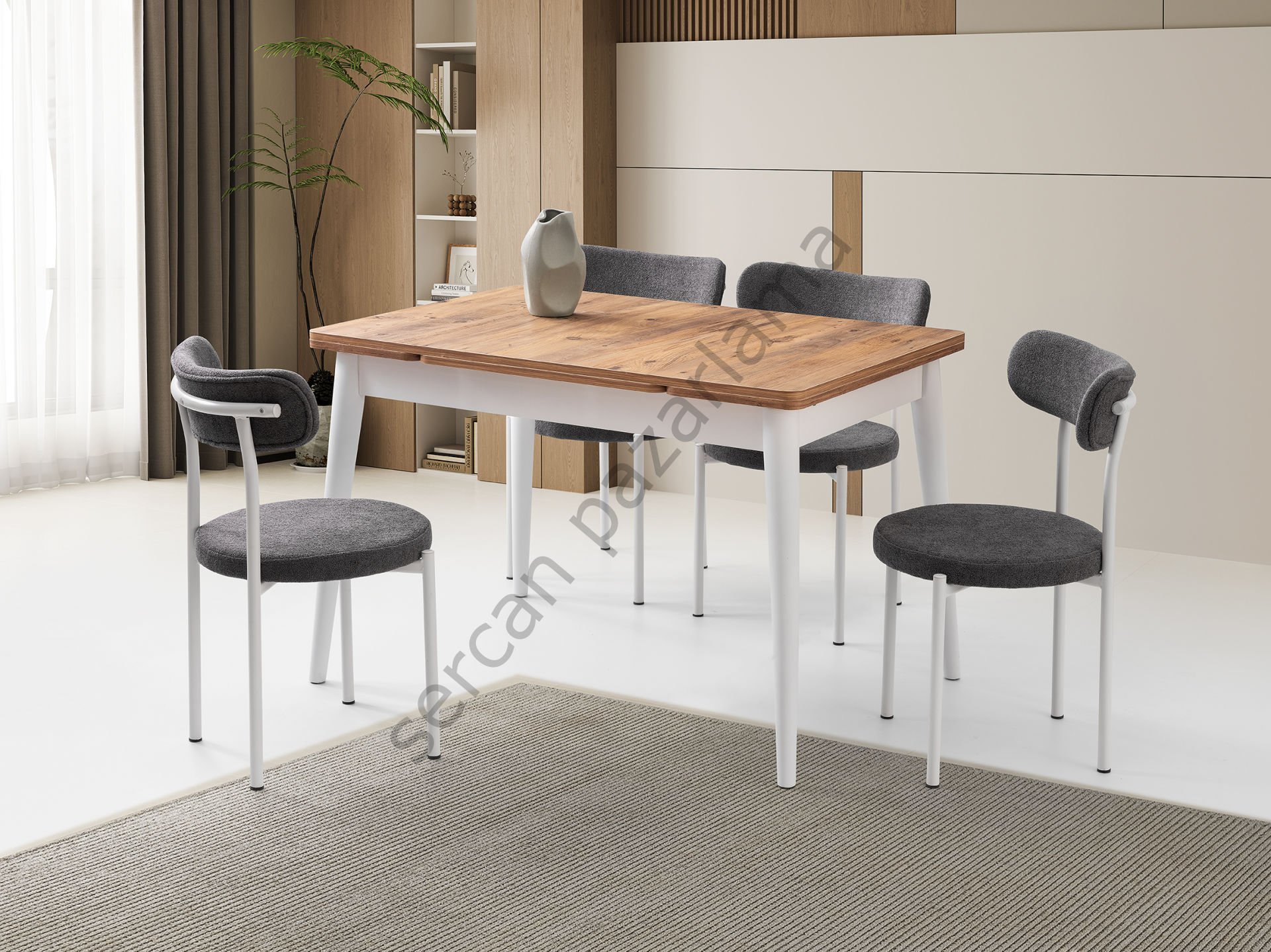 1594-2321 - Burgaz Masa Sandalye Takımı - Çam/Beyaz