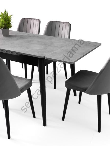 1595-7345 - Burgaz Masa Sandalye Takımı - Gri/Siyah