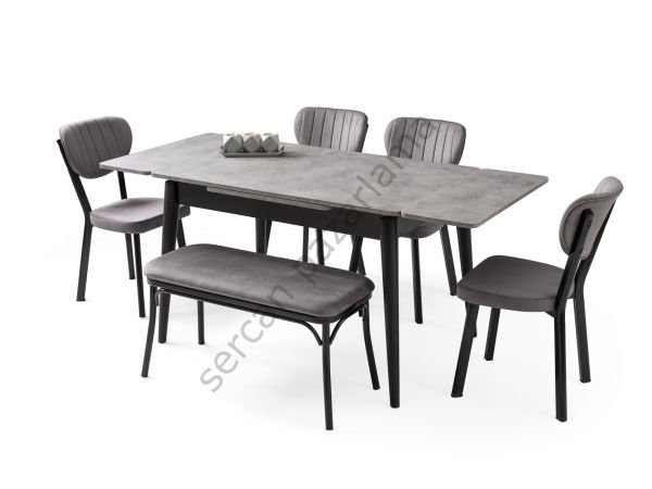 1595-7535-2314 - Burgaz Masa Sandalye Takımı - Gri/Siyah