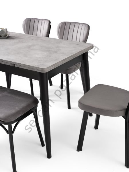1595-7535-2314 - Burgaz Masa Sandalye Takımı - Gri/Siyah