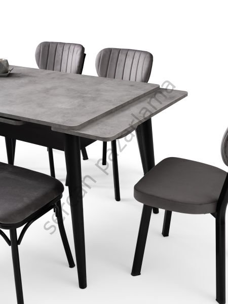 1595-7535-2314 - Burgaz Masa Sandalye Takımı - Gri/Siyah