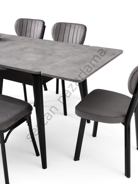 1595-7535-2314 - Burgaz Masa Sandalye Takımı - Gri/Siyah