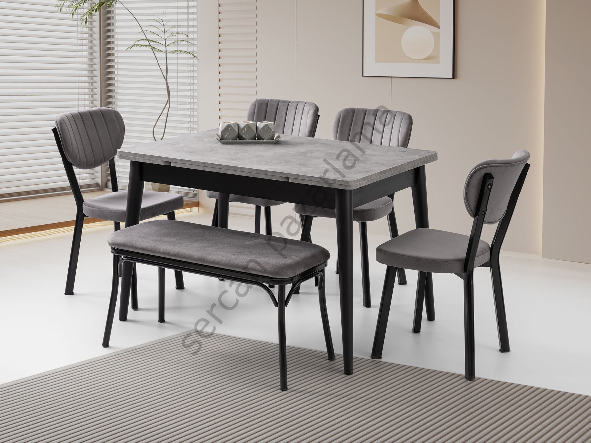 1595-7535-2314 - Burgaz Masa Sandalye Takımı - Gri/Siyah