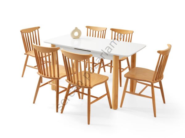 1247-2056 - Ares Masa Sandalye Takımı - Beyaz/Naturel