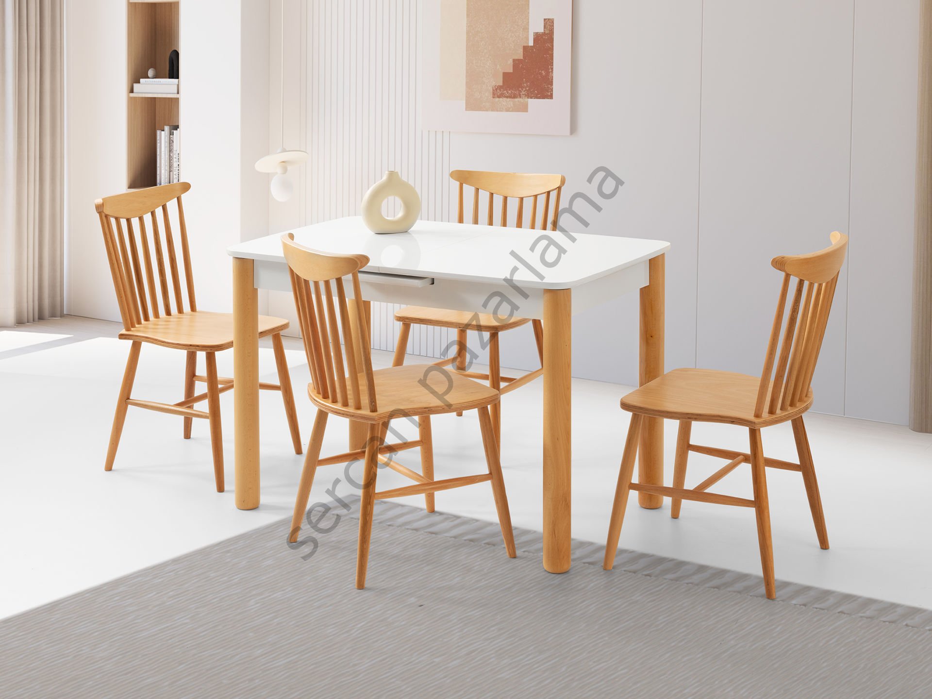 1247-2056 - Ares Masa Sandalye Takımı - Beyaz/Naturel