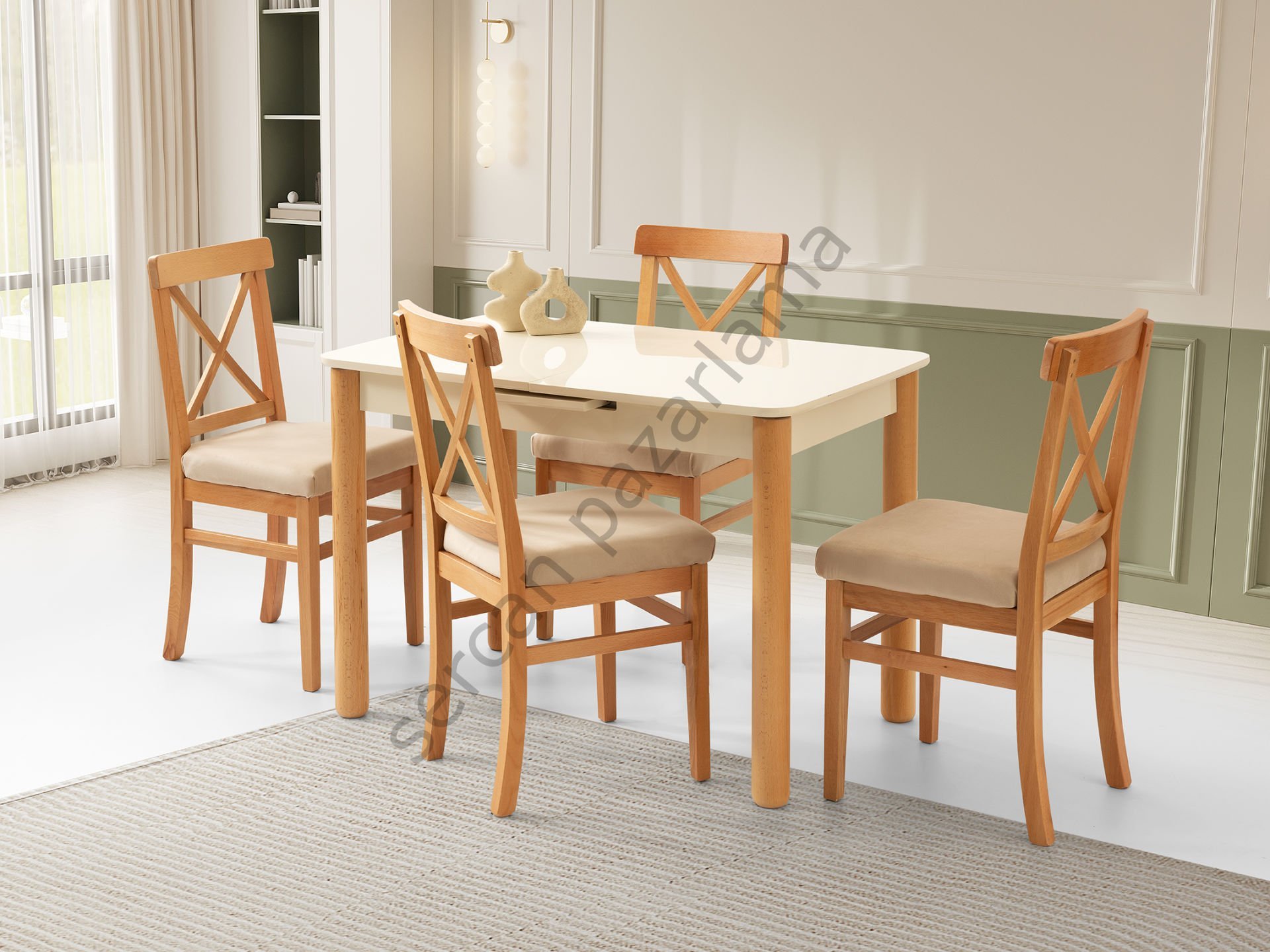 1248-2052 - Ares Masa Sandalye Takımı - Ekru/Naturel