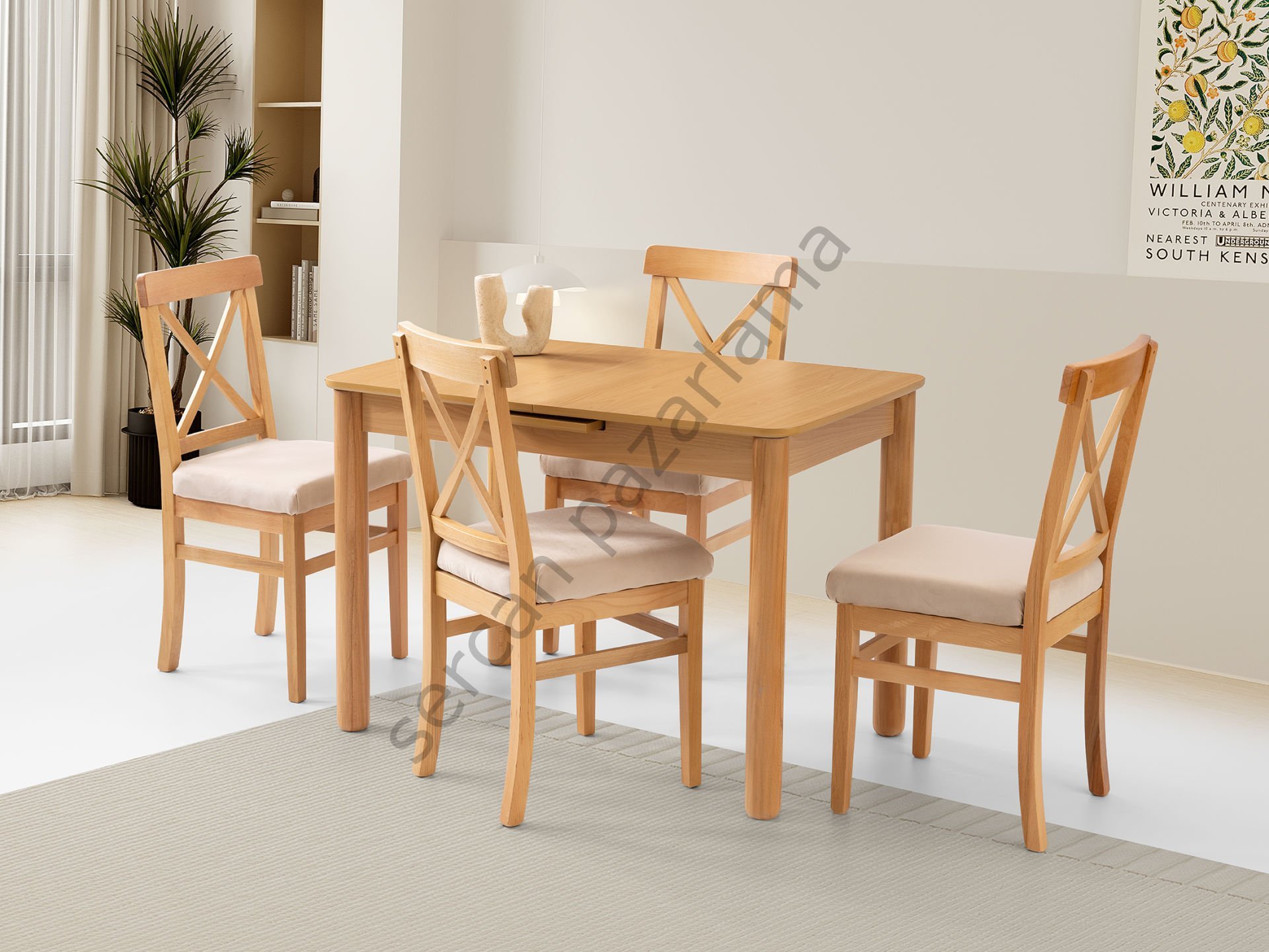 1249-2052 - Ares Masa Sandalye Takımı - Kayın/Naturel