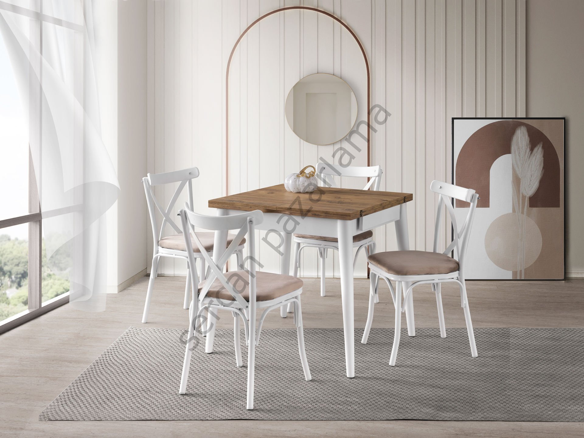 1153-2353 - Yasemin Masa Sandalye Takımı - Çam/Beyaz