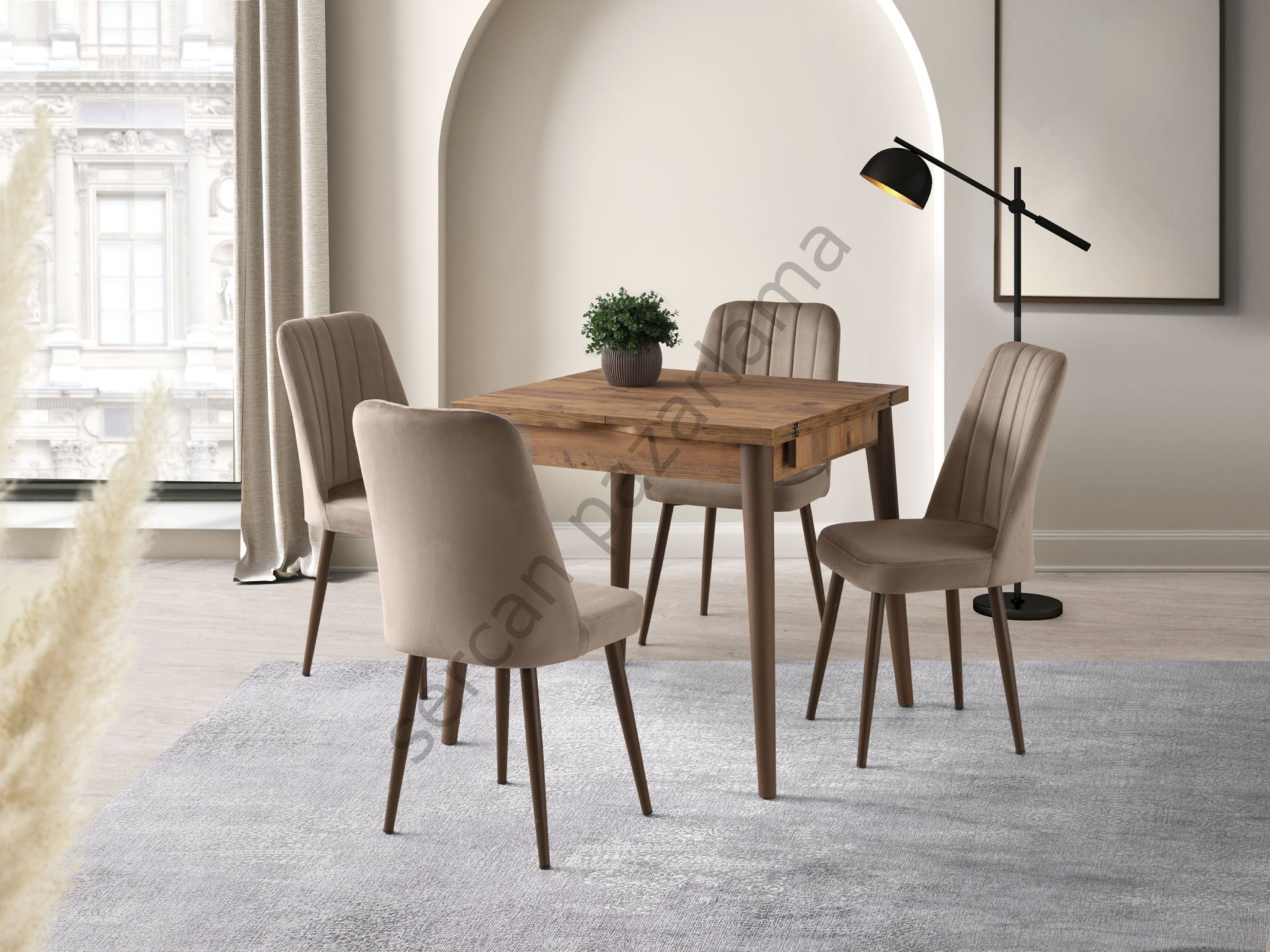 1155-2266 - Yasemin Masa Sandalye Takımı - Çam/Ceviz