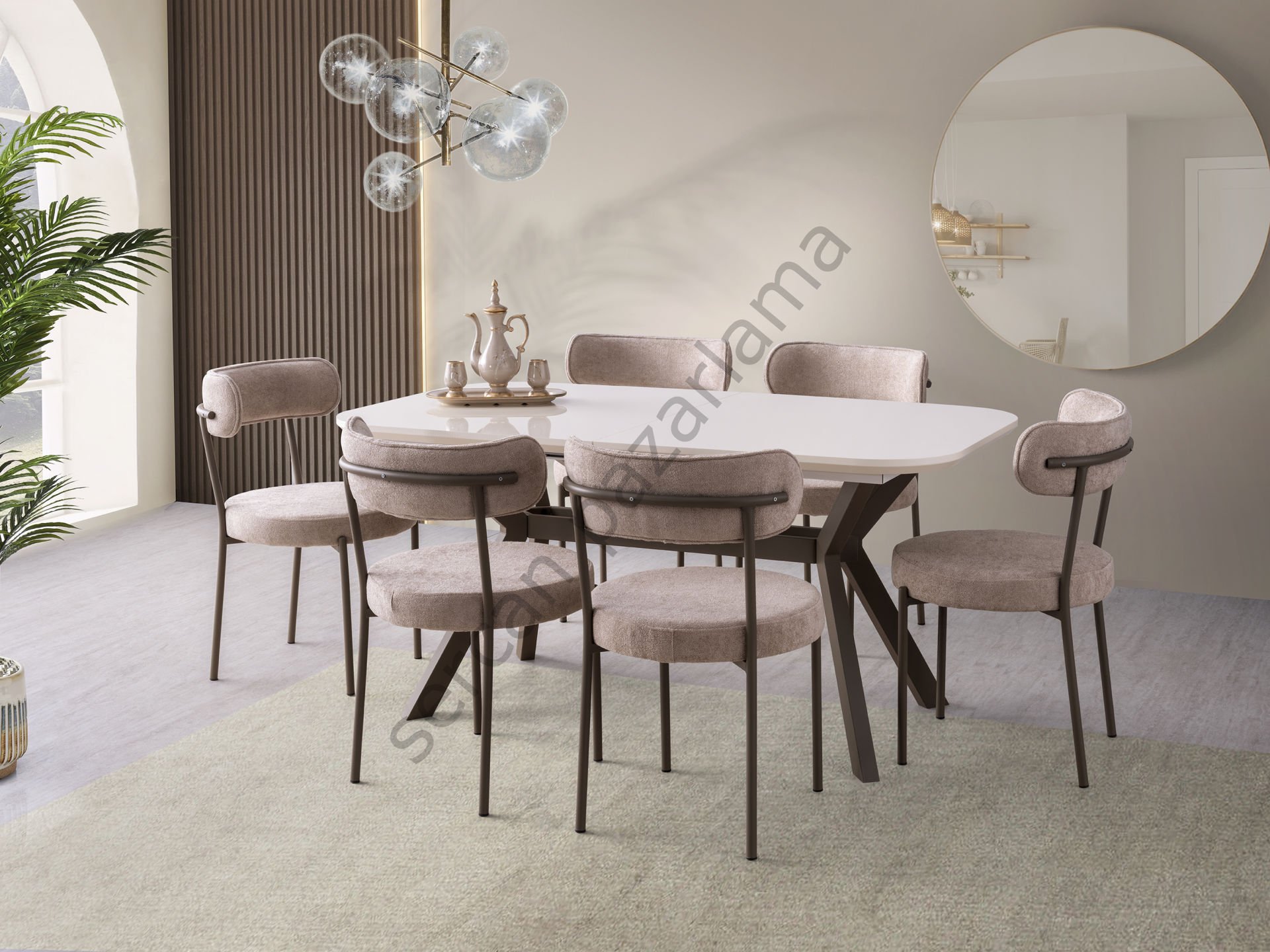 1393-2242 - Prizma Masa Sandalye Takımı - Ekru/Cappucino