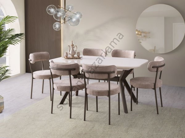 1393-2242 - Prizma Masa Sandalye Takımı - Ekru/Cappucino