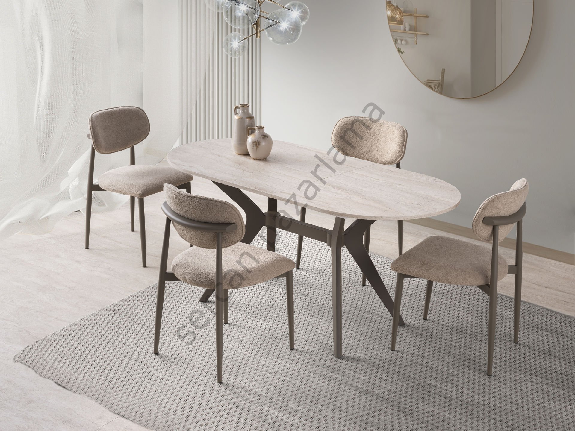 1215-2282 - Haliç Masa Sandalye Takımı - Traverten/Cappucino