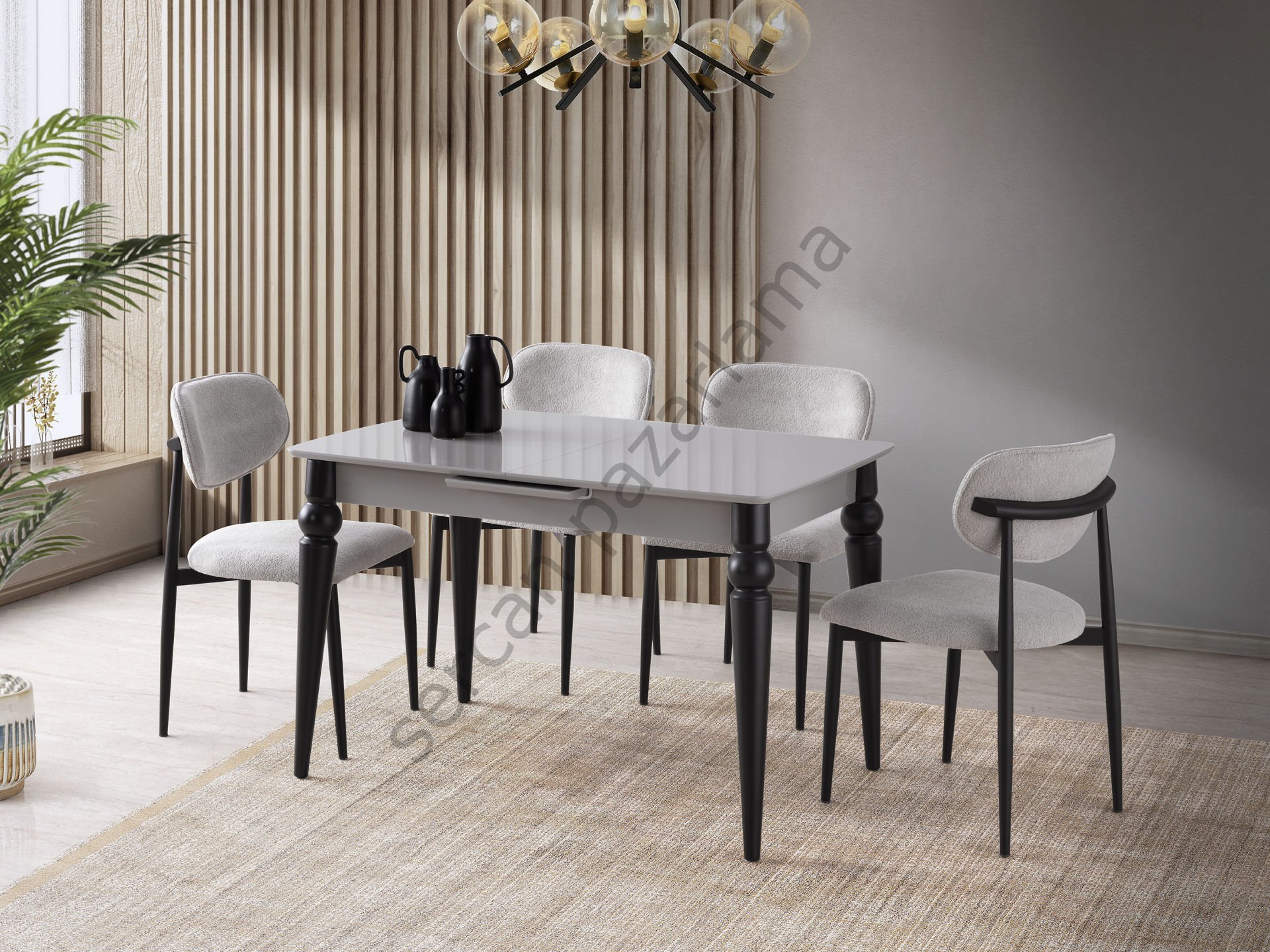 1122-2287 - Trend Masa Sandalye Takımı - Sis Grisi/Siyah