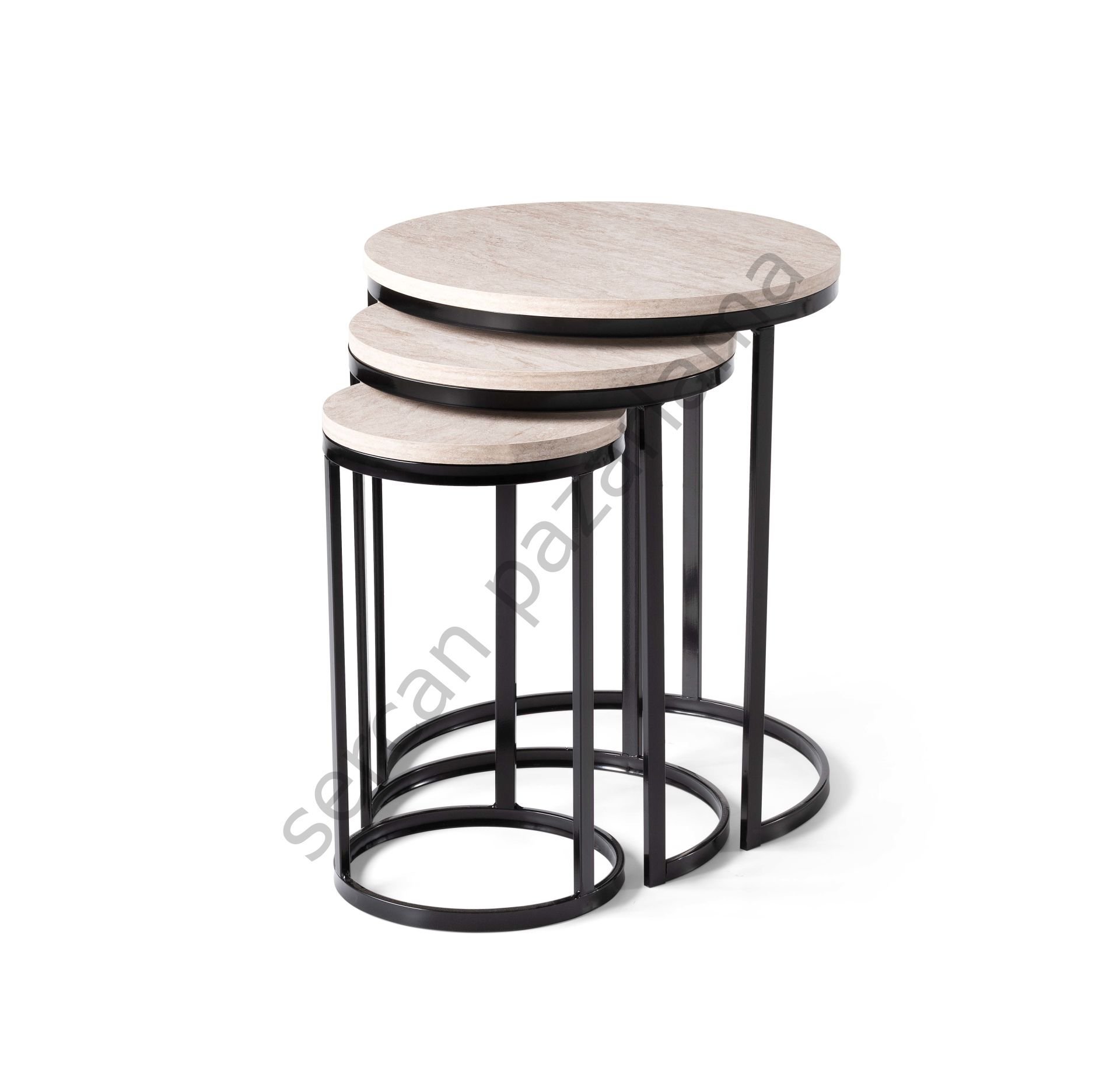 8011 - Sedef Sehpa - Siyah/Traverten