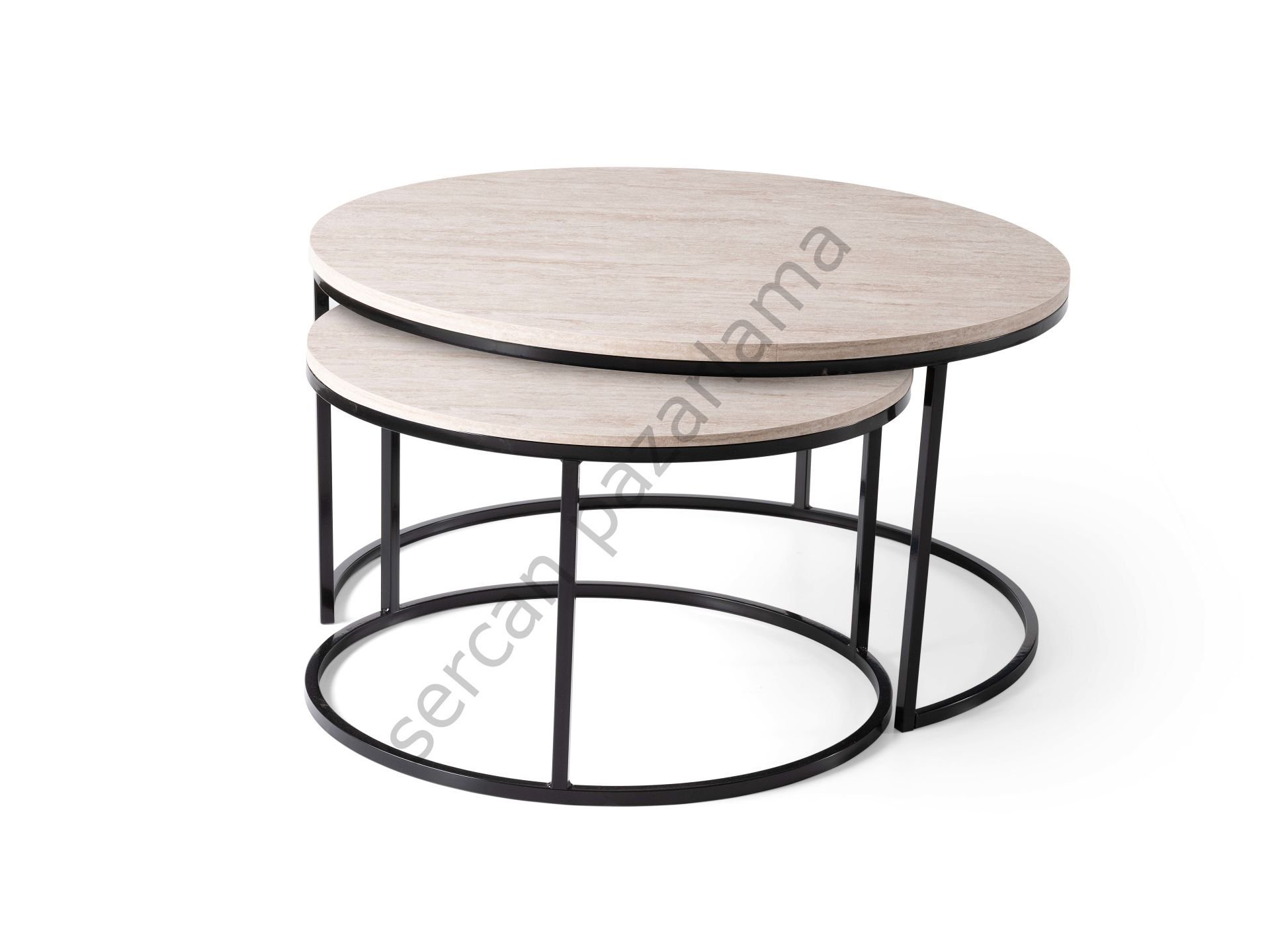 4162 - Luna Orta Sehpa - Siyah/Traverten