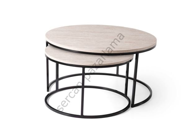 4162 - Luna Orta Sehpa - Siyah/Traverten