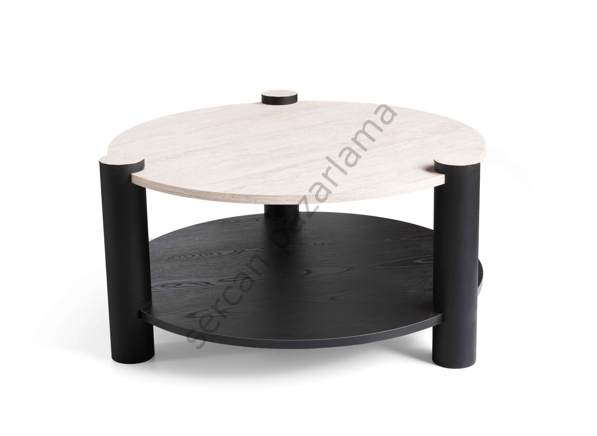 4514 - Serra Orta Sehpa - Traverten/Senkron Siyah