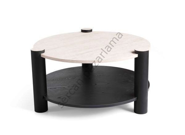 4514 - Serra Orta Sehpa - Traverten/Senkron Siyah