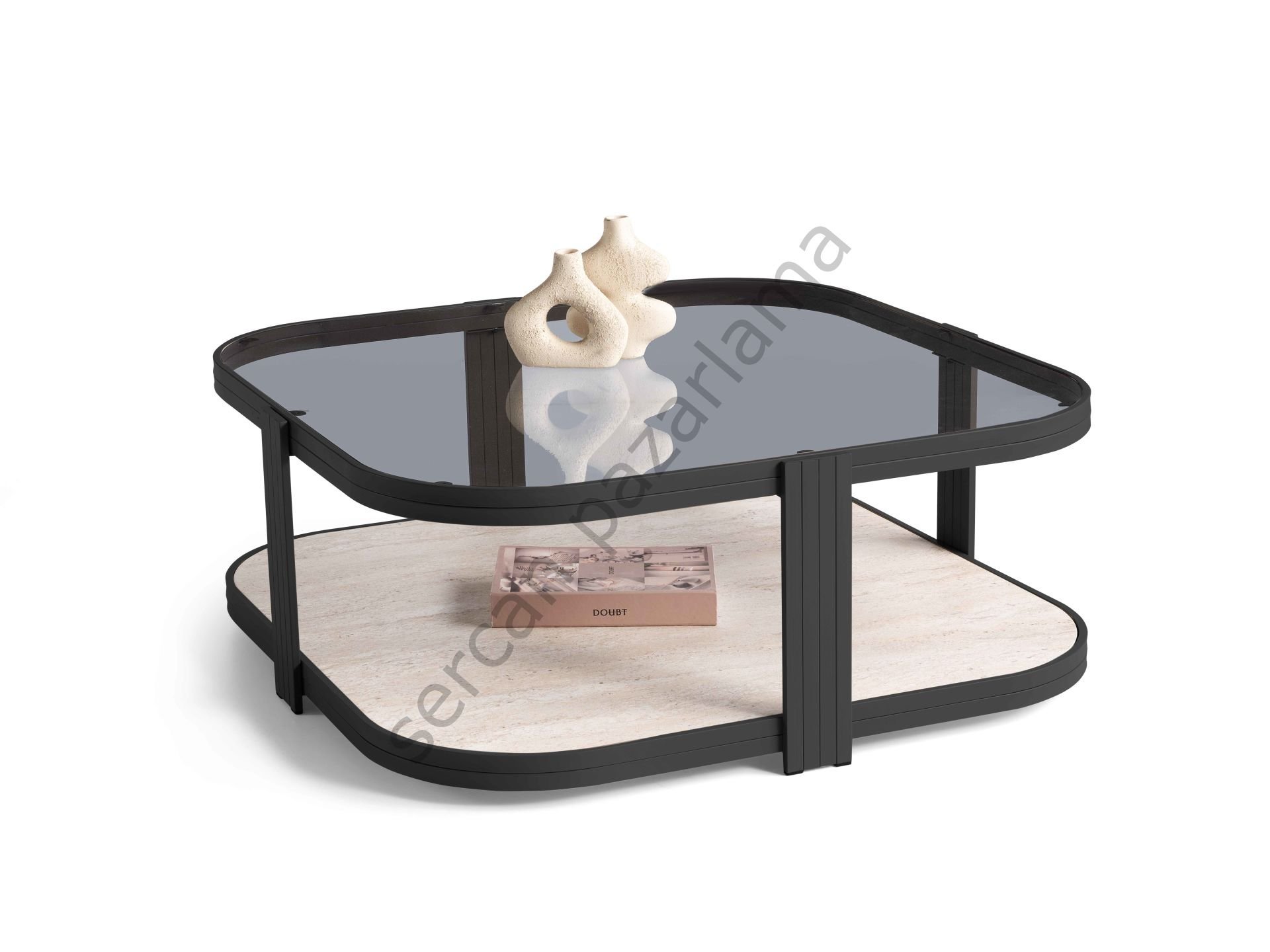 4436 - Valencia Orta Sehpa - Siyah/Traverten