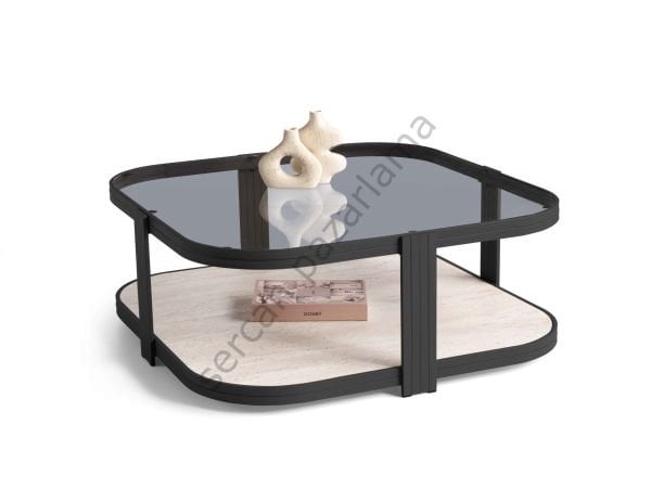 4436 - Valencia Orta Sehpa - Siyah/Traverten