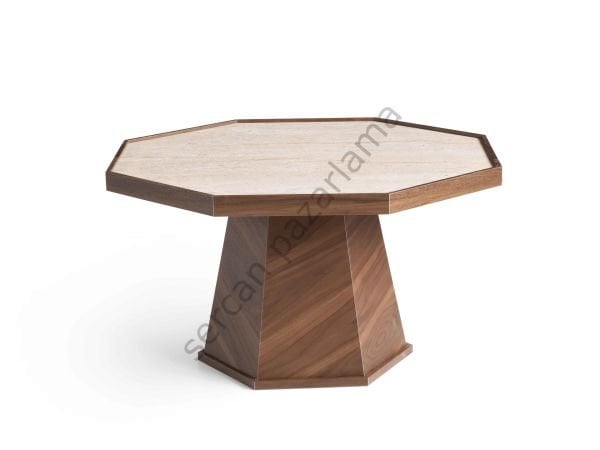 4461 - Piramit Orta Sehpa - Ceviz/Traverten