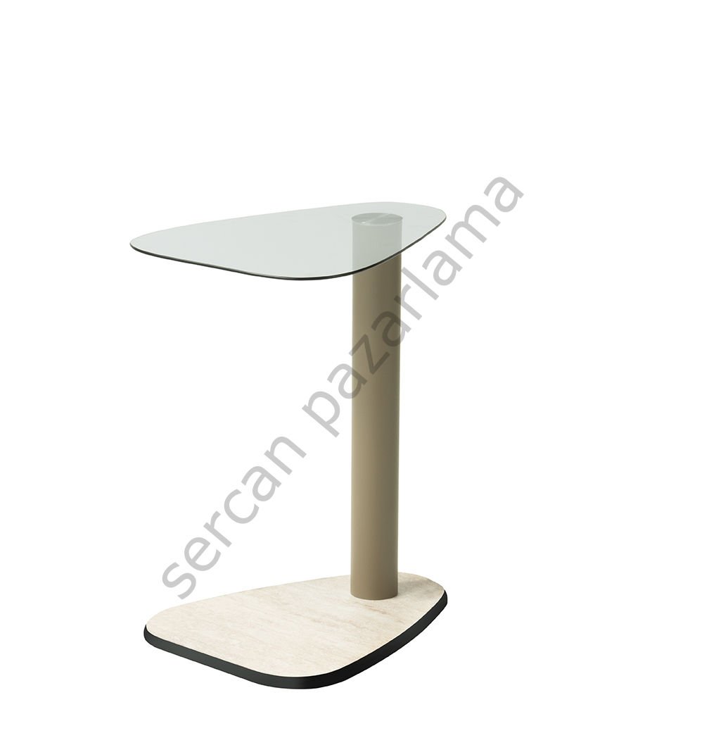 8212 - Mono Yan Sehpa - Traverten/Cappucino/Füme Cam