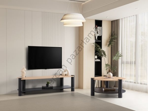 3572-4512 - Serra Tv Ünitesi & Orta Sehpa Seti - Klimt/Senkron Siyah