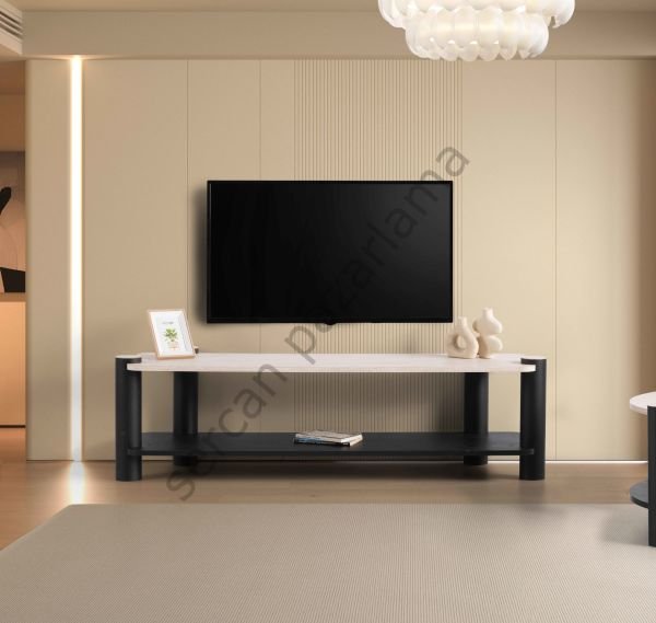 3574-4514 - Serra Tv Ünitesi & Orta Sehpa Seti - Traverten/S.Siyah