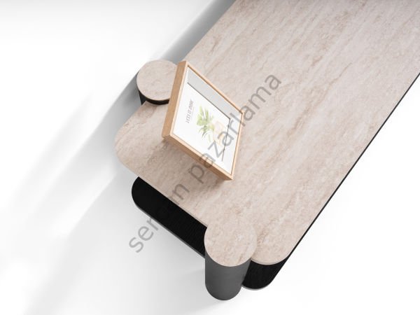 3574-4514 - Serra Tv Ünitesi & Orta Sehpa Seti - Traverten/S.Siyah