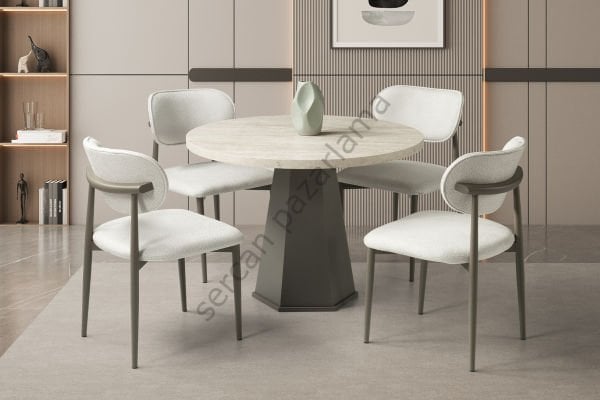 1486-2286 - Akçay Masa Sandalye Takımı - Traverten/Cappucino