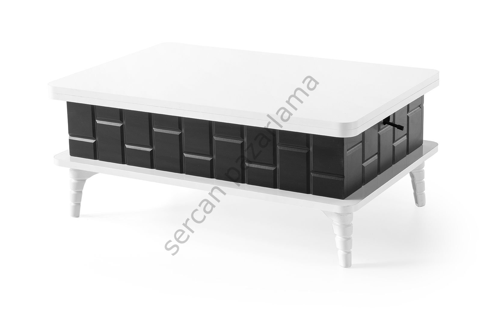 7304 - Nergis Akıllı Sehpa - Beyaz/Siyah