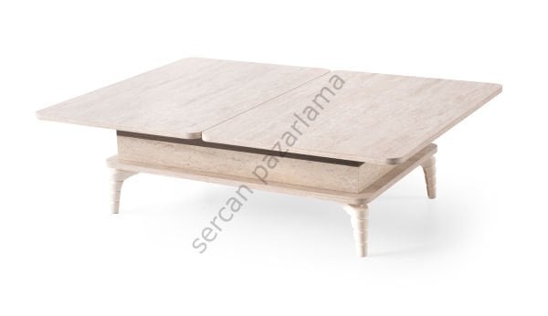 7227 - Lina Akıllı Sehpa - Traverten/Naturel Ceviz