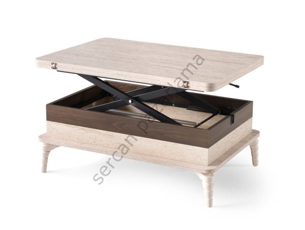 7227 - Lina Akıllı Sehpa - Traverten/Naturel Ceviz