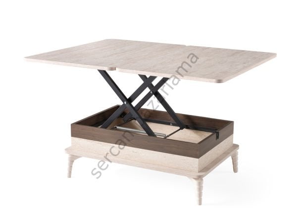 7227 - Lina Akıllı Sehpa - Traverten/Naturel Ceviz