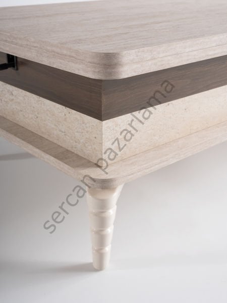 7227 - Lina Akıllı Sehpa - Traverten/Naturel Ceviz