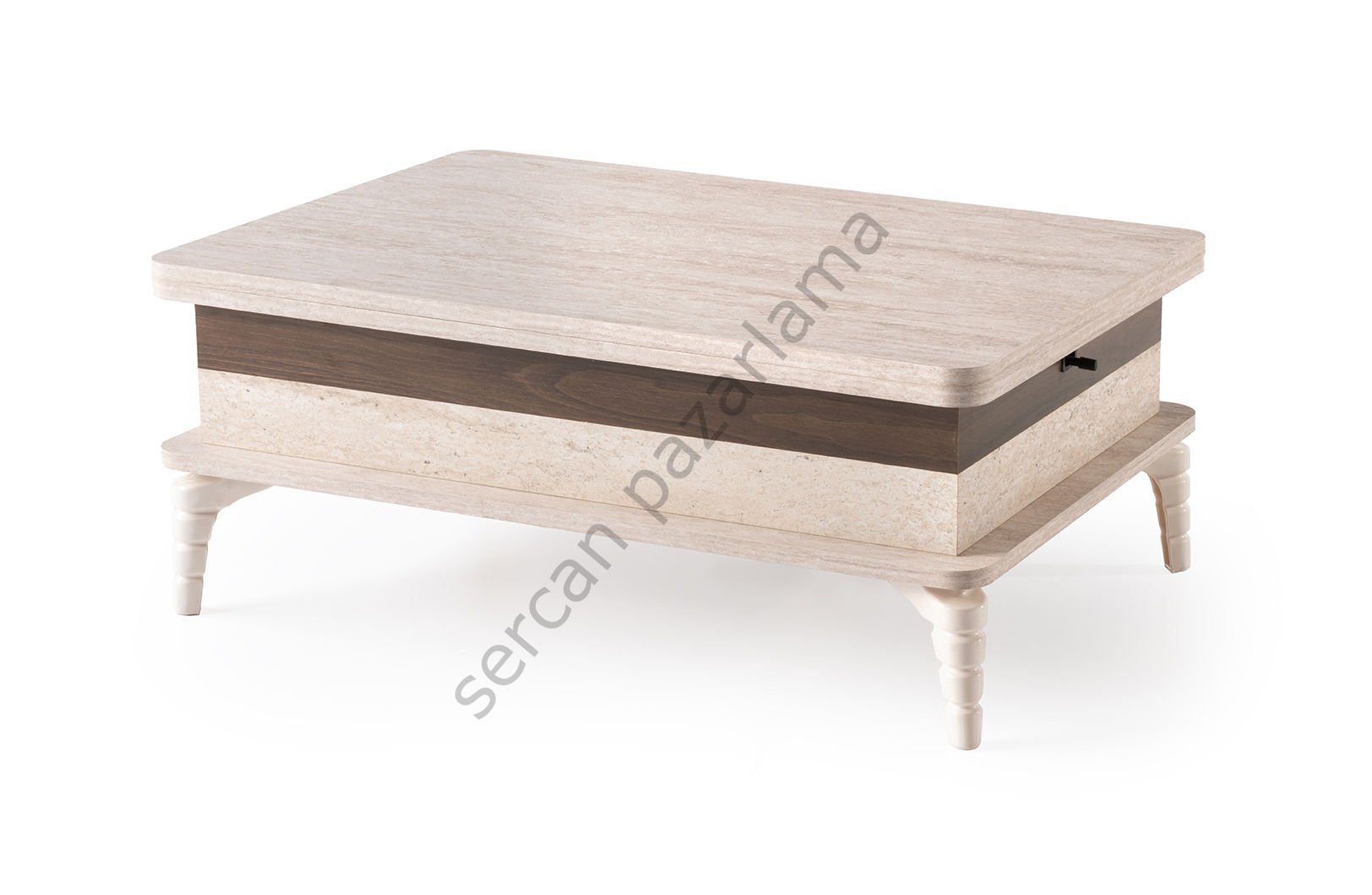 7227 - Lina Akıllı Sehpa - Traverten/Naturel Ceviz