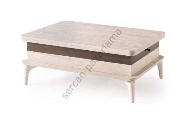 7227 - Lina Akıllı Sehpa - Traverten/Naturel Ceviz