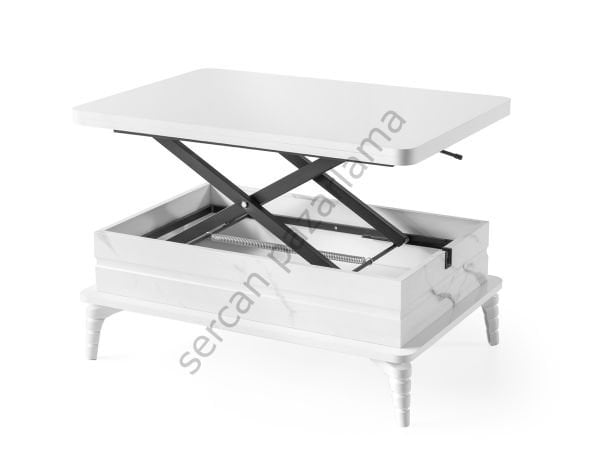 7262 - Lotus Akıllı Sehpa - Beyaz/Beyaz Mermer